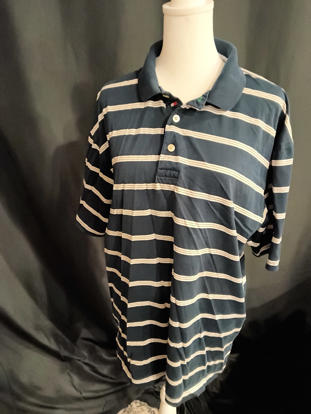 Tommy Hilfiger Navy and White Striped Polo